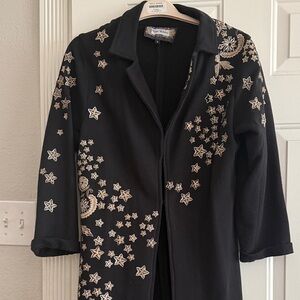 Black Coat with Star Embroidery